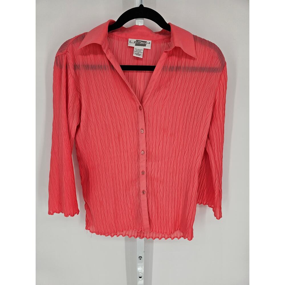 E.K. Designs Women's Pink 3/4 Sleeve Collared Crimp Button Down Top Size 8